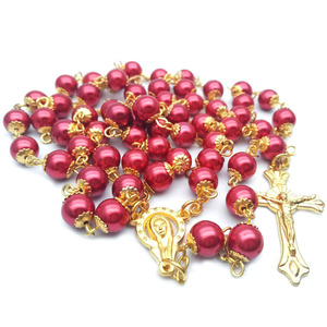 Venta al por mayor 8mm oro perla Rosario collar estilo religioso Cruz joyería con cuentas cadena precio de fábrica coche colgante Cruz - Product Image 4