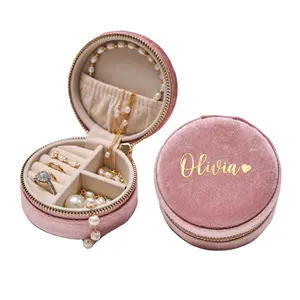 Personalized Velvet Jewelry Box Custom Travel Organizer for Bridesmaid Gifts Wedding Favors Birthday Jewelry Organizer