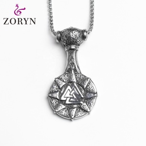 Stainless Steel Viking Valknut Sun Pendant Norse Thor <b>Hammer</b> Amulet Runic protection <b>Titanium</b> Steel Fashion Jewelry for Men - Product Image 1