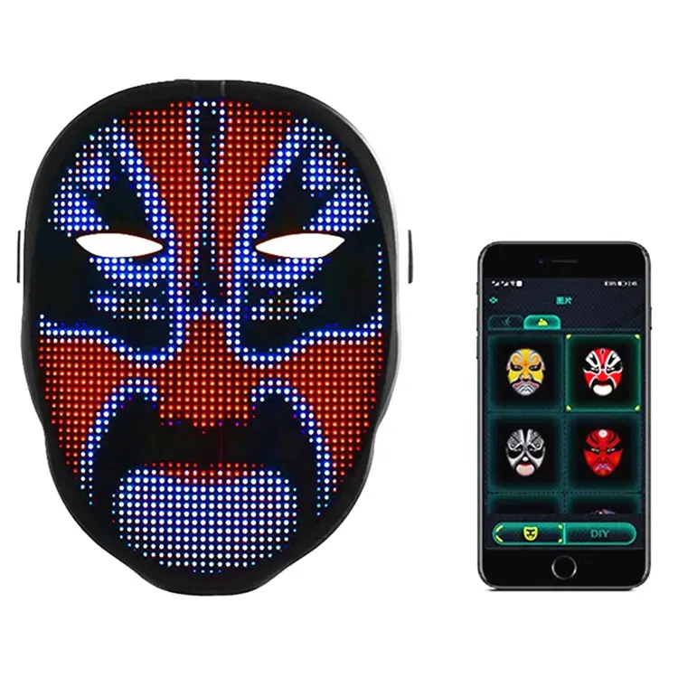 Kontrol Aplikasi Isi Ulang Masker Wajah LED Gestur Wajah Bersinar Dalam Gelap Topeng Lampu LED untuk Pesta Halloween Natal
