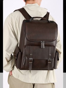 Retro Geometric Zipper PU Large Capacity USB Port Unisex Waterproof Laptop Fashion Multifunction Business <b>Backpack</b> Daily Travel - Product Image 5
