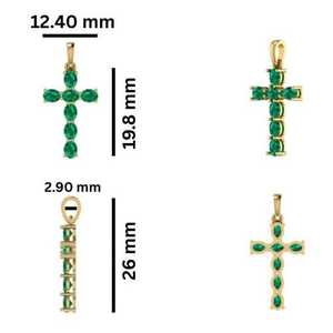 Pendentif croix en or 14 carats avec rubis et émeraudes naturels ou cultivés en laboratoire, design ovale - Product Image 3