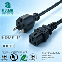 Cable de Alimentación para Computadora IEC320 C13, 125V 13A 16AWG, Aprobado por CUL y CCUL, Fabricante OEM, Cable de Alimentación CA NEMA 5-15P