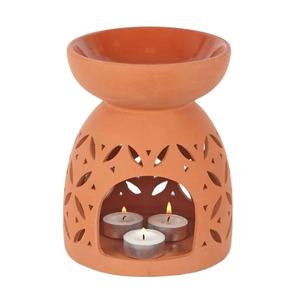 Quemador de Aceite de Arcilla Terracota con Diseño de Cuatro Hojas - Product Image 1