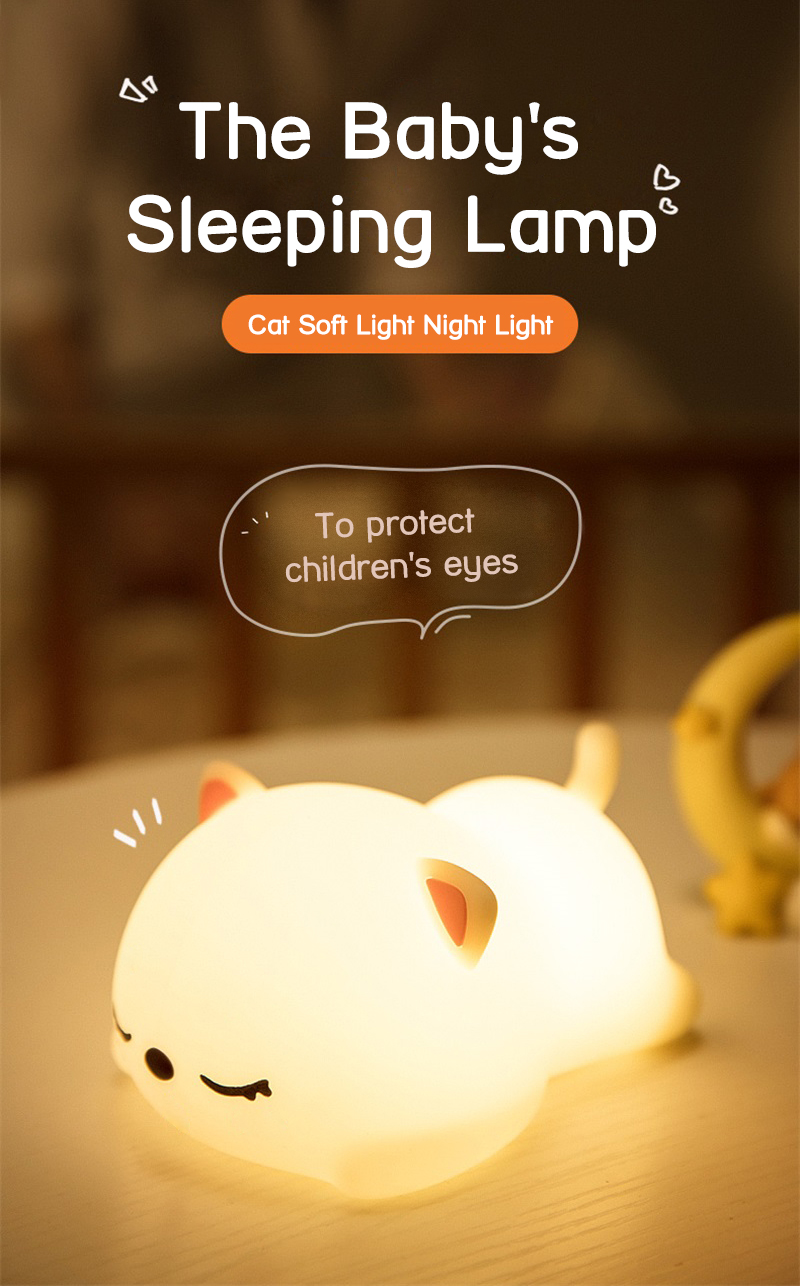 USB rechargeable cat silicone night light touch sensor LED lamp of bedroom the head of a bed with remote control children gifts