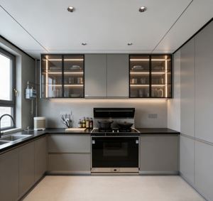 Armoires de cuisine carrées prêtes à assembler avec porte en verre contreplaqué, évier, charnières à fermeture douce, design moderne, fabriqué en Chine - Product Image 1