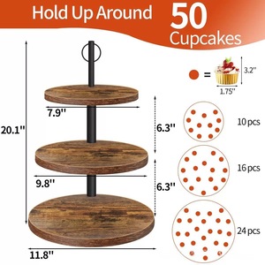 Bandeja de postres de madera de varios niveles, soporte redondo de 3 niveles para cupcakes, expositor para fiestas y bodas, color marrón oscuro - Product Image 2