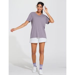 Camiseta de Manga Corta para Mujer, Cuello en V, Corte Holgado, Transpirable, de Poliéster Jersey, Informal, para Entrenamiento, Top Básico de Verano - Product Image 3