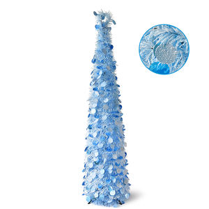 Árbol de Navidad Cónico Azul y Blanco con Adornos Brillantes, Árbol Artificial Delgado para Mesa o Suelo, Decoración Navideña para Interiores del Hogar - Product Image 2