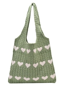 Sac fourre-tout chic bohème en tricot, motif cœurs, sac à main en crochet pour filles - Product Image 6