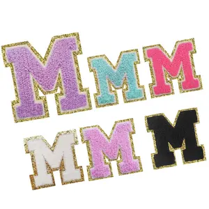 Set of 3PCS Letter M Chenille Patches various color chenille letter iron on patches sew on glitter edge letters