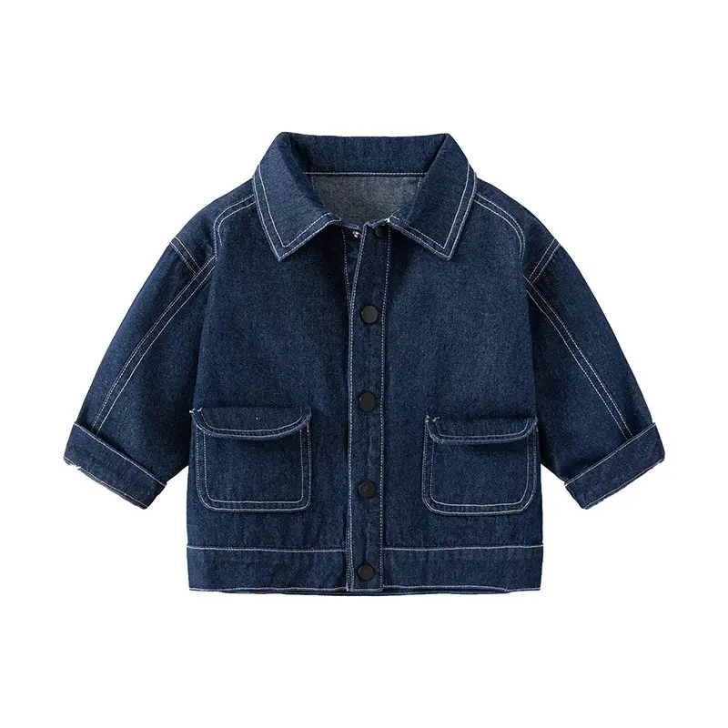 2-7 yaşında yeni bahar giyim erkek ceket katı çocuklar cep bluz moda kot gömlek çocuklar için toptan Denim ceketler