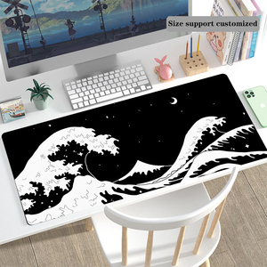Tapis de souris de jeu personnalisé noir et blanc avec motif de vagues océaniques japonaises, respectueux de l'environnement, antidérapant, en caoutchouc, grand format, tapis de bureau pour jeux - Product Image 1