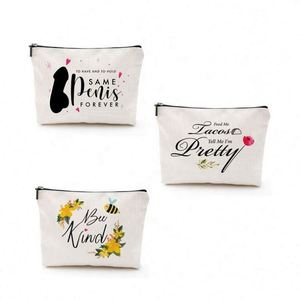 Custom Pattern Logo Zipper Toiletry Pen <b>Case</b> Eco-Friendly Travel Cotton Canvas Cosmetic <b>Makeup</b> Bags Fashionable Cartoon Style - Product Image 1
