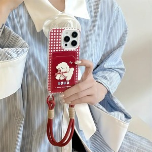 Nouvelle coque de téléphone portable avec porte-cartes et cordon pour <span class=keywords><strong>iPhone</strong></span> 16 Plus 15 17 Pro Max, motif à carreaux rouges et nœud, coque arrière - Product Image 2