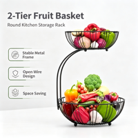 Panier de rangement rond à 2 niveaux grande capacité pour fruits et légumes, idéal pour le salon, la cuisine et les collations