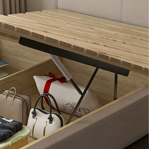 Cama Moderna de Lujo Tapizada con Luz Nocturna LED, 4 Opciones de Almacenamiento, Estructura/Mecanismo de Elevación a Gas, Muebles de Dormitorio de Cuero con Diseño de Huella de Gato - Product Image 4