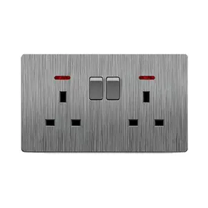 OSWELL BS UK Standard 2 Gang 13A Flat Pin switched socket avec Neon Wall Switch Socket