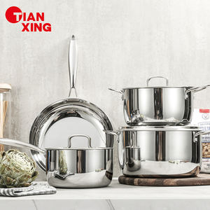 Batterie de Cuisine Supérieure Moderne de 7 Pièces en Acier Inoxydable Tri-Ply Antiadhésive, Casseroles et Poêles Brillantes, Ensemble de Cuisson - Product Image 1