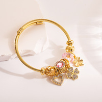 ODM perhiasan Fashion gelang wanita dapat disesuaikan baja tahan karat pesona bunga kristal Diy berlapis emas 18k