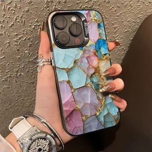 Cover per Cellulare in TPU PC con Stampa Motivo Pietra Colorata e Placcatura Argento per <span class=keywords><strong>iPhone</strong></span> 11 12 13 14 15 16 17 18 Pro Max - Product Image 1