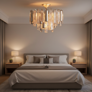 Luminaire suspendu moderne de luxe en verre de Murano avec tubes ambrés/transparents, finition laiton, pour salon, salle à manger et chambre à coucher - Product Image 4