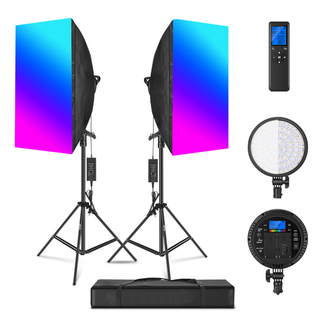 2 Pack Led Softbox Lighting Kit With Color Filter Softbox 3200~5600k 48w Dimmable Led Light Head for Photo Studio Video Hot