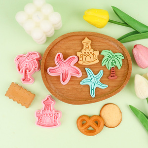 Moule à biscuits en plastique série Plage, motifs 3D dessin animé (noix de coco, étoile de mer, château de <span class=keywords><strong>sable</strong></span>), écologique, pour pâte à modeler DIY et fêtes - Product Image 3