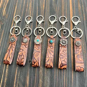 Da Bò Handmade Keychain đồng kim loại Keyring da chính hãng chìa khóa xe chủ khắc Key chian Key Fob