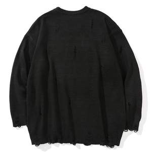 Purple Men's Knitted <b>Pullover</b> <b>Sweater</b> with Ripped Design and Letter Printing Autumn Style - Product Image 6
