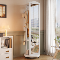 Miroir rotatif multifonctionnel pleine longueur avec porte-vêtements et rangement, miroir de dressing mobile en bois massif pour chambre à coucher