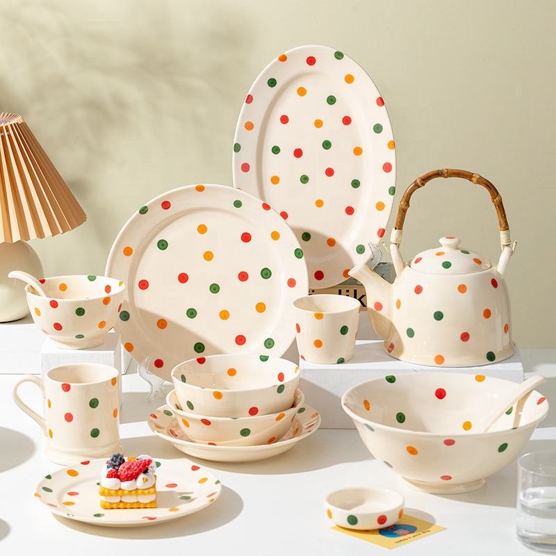 Porcelain Spotty Plates Polka Dot Dinnerware Sets Stylish Durable
