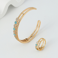 Ensemble de bijoux pour femmes, bracelet ouvert en zircon cubique plaqué or bleu, 2 pièces, accessoires de fête de mariage, Br-289