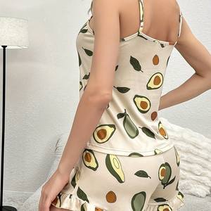 Conjunto de pijama de aguacate con correa Sexy de verano para <span class=keywords><strong>mujer</strong></span>, ropa de casa informal, cintura elástica, superventas, salida de fábrica barata - Product Image 3