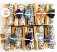 Kit de purification des énergies négatives en gros : bâtonnets de sauge blanche et de Palo Santo avec cristaux de guérison et encens spirituel