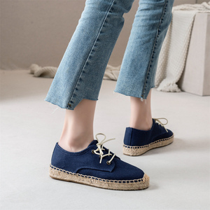 Zapatillas de plataforma de yute tejido con cordones y punta cerrada para <span class=keywords><strong>mujer</strong></span>, calzado ligero antideslizante, zapatos de verano. - Product Image 5