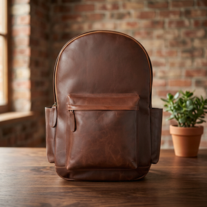 Mochila de poliéster con paneles de diseño vintage, de cuero genuino, duradera, con cierre de cremallera, unisex, para uso diario y viajes, de 20 a 35 litros. - Product Image 2