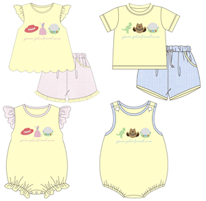 Ensemble 2 pièces décontracté personnalisé pour enfants : short imprimé dessin animé princesse/cowboy et barboteuse bulle pour bébé, tenues assorties pour frères et sœurs - Product Image 1