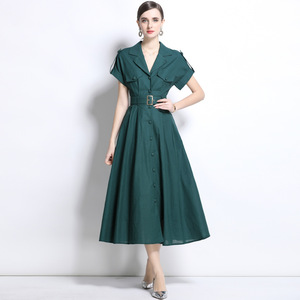 Droma en stock 2025 Nouveau design Vintage à manches courtes pour femmes Robes décontractées slim à la mode pour femmes Vêtements pour femmes Robe chemise noire - Product Image 1
