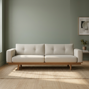 Canapé 3 places en teck moderne avec coussin en tissu capitonné et accoudoirs carrés - Product Image 3