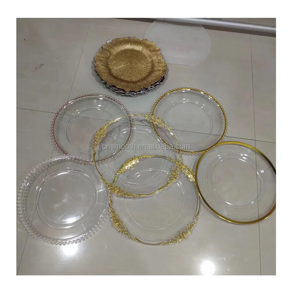 Hot selling clear gold silver wedding plate wedding party supplies transparent plastic charger plate