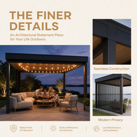 Pergola en aluminium motorisée imperméable avec toit à lamelles, télécommande et éclairage LED pour jardin, villa ou cour arrière