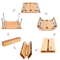 Hauteur réglable en usine 4 plis Portable léger bureau cadre en aluminium bambou en bois Camping pique-nique Table de dîner en plein air