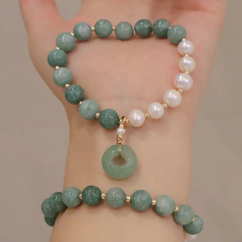 Squisito braccialetto di perline di giada Myanmar bellissimi bracciali di perle d'acqua dolce in pietra naturale per gioielli da donna