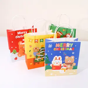Customized Printing Christmas Theme Design Kraft Paper Handbag Cute Christmas Eve Candy Children's Gift Paper Bag