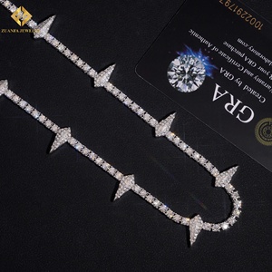 925 Silver Rhodium Plated Spike <b>Statement</b> <b>Necklace</b> Moissanite Punk Style Unisex 3mm Tennis Chain <b>Necklaces</b> - Product Image 4
