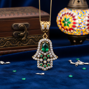 Hamsa Design <b>Emerald</b> Zircon Stone Authentic <b>Pendant</b> Turkish Wholesale 925 Sterling Silver Jewelry - Product Image 3