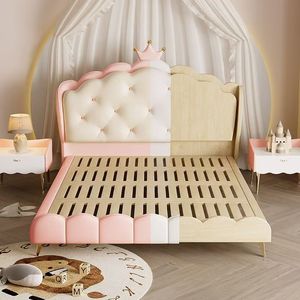 프랑스 어린이용 부드러운 침대 귀여운 핑크 공주 소녀용 저렴한 가죽 공주 침대 - Product Image 4