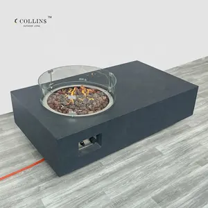 COLG006-Quemador de travertina para jardín, mesa decorativa de gas para exteriores, color gris oscuro, 304, SUS
