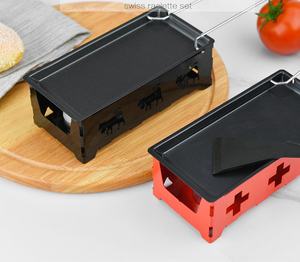 Batterie de cuisine pliable à poignée en bois antiadhésive Mini CheeseTea Light <span class=keywords><strong>Raclette</strong></span> <span class=keywords><strong>Grill</strong></span> Set avec spatule pour l'extérieur - Product Image 4